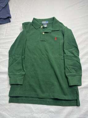 Polo Ralph Lauren Boys Size 5 Hunter Green Cotton Pique Long Sleeve Polo Shirt #